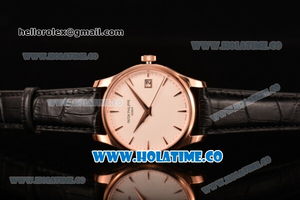 Patek Philippe Calatrava Miyota 9015 Automatic Rose Gold Case with Brown Leather Strap and White Dial - Stick Markers - Click Image to Close